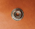 One metal rivert on brown leather surface Royalty Free Stock Photo