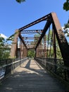 Metal walkway bridge over rogue river