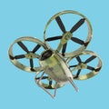 One military quadrocopter drone with camera, camouflage paint isolated render Royalty Free Stock Photo