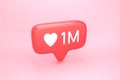 One million likes social media notification with heart icon