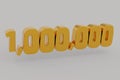 1.000.000 one million number rendering. Metallic gold 3D numbers.