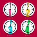 One Minute, Two - Three - Four Minutes Clock Icons