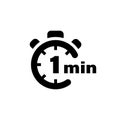 One minute vector icon. Time left symbol isolated. Stopwatch black sign. Vector EPS 10