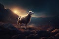 One missing sheep at night. Bible concept for Jesus looking for lost sheep. Generative AI Royalty Free Stock Photo