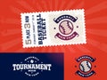 One modern professional design of baseball tickets and logo in red theme