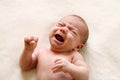 One month baby is crying with compressed fists Royalty Free Stock Photo