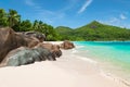 Tropical beach Baie Lazare on MahÃ© Island, Seychelles.