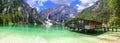 One of the most beautiful mountain Alpine lakes - Lago di Braies, south Tyrol, Italy