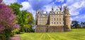 Old Brissac castle ,view with beautiful gardens,Loire valley,France. Royalty Free Stock Photo