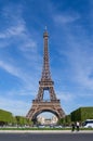 Eiffel Tower under a blue sky in Paris, France Royalty Free Stock Photo