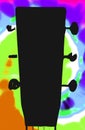 Guitar Headstock Silhouette Ã¢â¬â Black and Tye Dye with Tuning Key Pegs Royalty Free Stock Photo