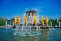 Russian Motherland - VDNKh golden Friendship of Nations fountain Royalty Free Stock Photo