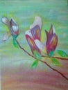 Magnolias on laminated acrylic canvas.