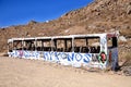 One of Mykonos` icons is the old bus. Greece. Royalty Free Stock Photo