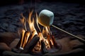 One with Nature: Making Marshmallows on the Campfire. AI Generated