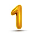 1 One Number Vector. Golden Yellow Metal Letter Figure. Digit 1. Numeric Character. Alphabet Typography Design Element