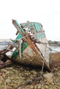 Old boat wreck on the beach at Cameret sur Mer Brittany France Royalty Free Stock Photo