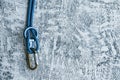 One object only. Knot with metal carabiner. Silver colored device for the active sports Royalty Free Stock Photo