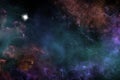 One off digitally created fantasy outer space galaxy scene with nebulas and star fields