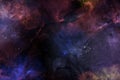 Digitally generated fantasy outer space galaxy scene with nebulas and star fields