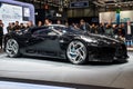 One-off 19 million dollar Bugatti La Voiture Noire supercar debut at the 89th Geneva International Motor Show. Geneva, Switzerland