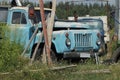 One old blue cab of a truck car Royalty Free Stock Photo