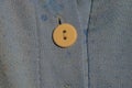 One old brown button on gray cloth