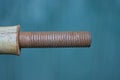 One old brown long iron pin in rust with thread Royalty Free Stock Photo