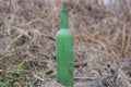 one old dirty green glass bottle stands on gray ground Royalty Free Stock Photo