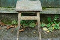 One old gray dirty wooden stool Royalty Free Stock Photo