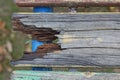 one old gray wooden round broken board on a table Royalty Free Stock Photo