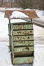 One old green metal mailbox in brown rust Royalty Free Stock Photo