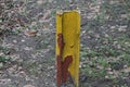 One old iron yellow brown boundary post Royalty Free Stock Photo