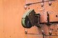 One old rusty door lock brown background with copy space