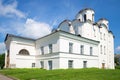 One of the oldest churches founded in 1113 of Veliky Novgorod - St. Nicholas Cathedral closeup. Russia