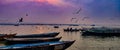 Pilgrims enjoying early sunrise boat ride on Ganga/Ganges river in Varanasi, India Royalty Free Stock Photo