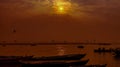 Pilgrims enjoying early sunrise boat ride on Ganga/Ganges river in Varanasi, India Royalty Free Stock Photo