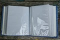 Open blank photo album with white plastic pages Royalty Free Stock Photo