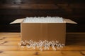 One open cardboard box with bubble wrap on floor. Generate Ai Royalty Free Stock Photo