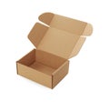 One open cardboard box isolated on white. Mockup for design Royalty Free Stock Photo