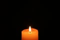 One Orange Color Candle Shining in the Darkness, with Free Space