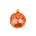 One orange glass ball white background isolated close up, red color ÃÂ¡hristmas tree decoration, single shiny round bauble, new yea Royalty Free Stock Photo