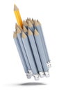 One orange pencil standing out from grey pencils. Royalty Free Stock Photo