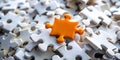 One Orange Puzzle Piece Among White - A Macro Perspective of a Puzzle Concept Royalty Free Stock Photo