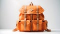 One orange stylish backpack on a white background