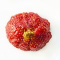 One oval ugly ripe organic strawberry with yellow tip on white background top view. Close up, Isolated, Square image Royalty Free Stock Photo