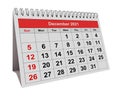 One page of the annual business monthly calendar. Date - month December 2021 Royalty Free Stock Photo