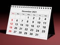 One page of the annual business monthly calendar. Date - month December 2021 Royalty Free Stock Photo