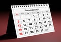 One page of the annual business monthly calendar. Date - month December 2021 Royalty Free Stock Photo