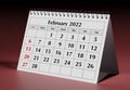 One page of the annual business monthly calendar. Date - month February 2022 Royalty Free Stock Photo